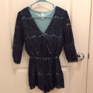 Navy blue and teal romper